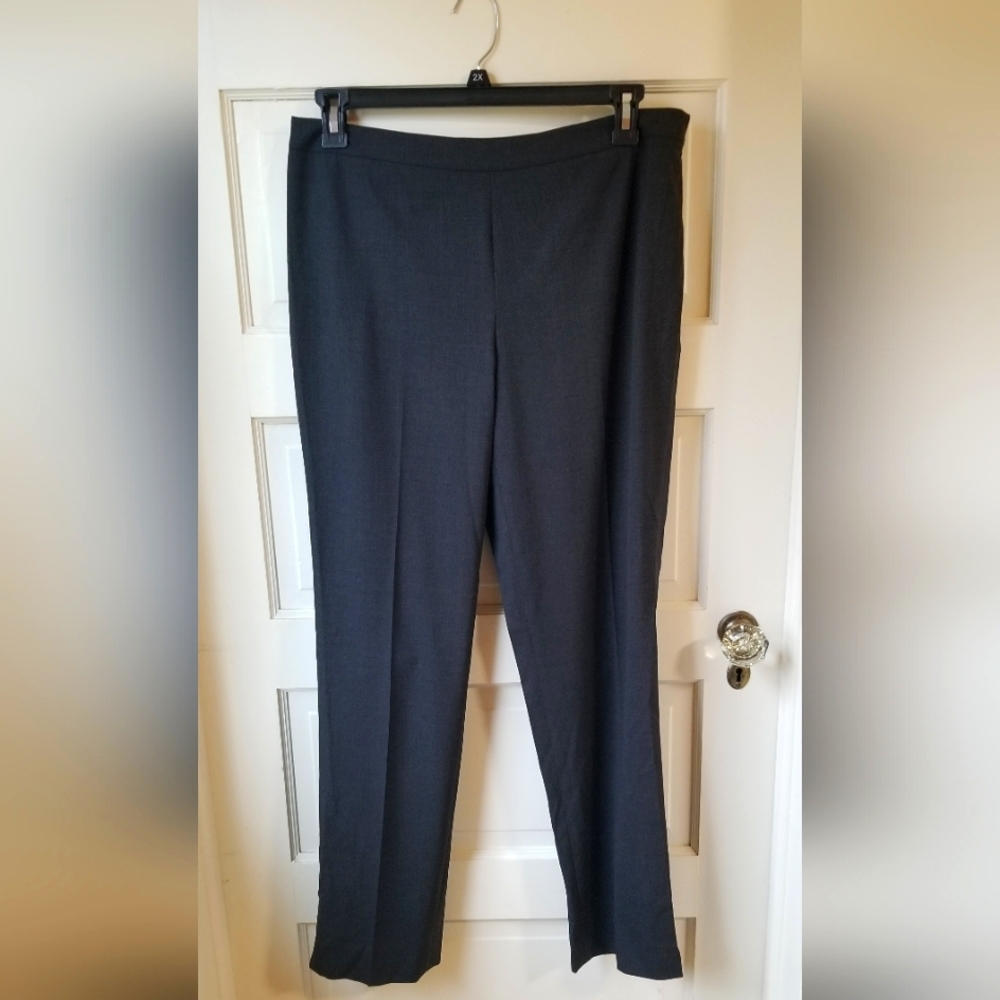 Lafayette 148 New York Gray Wool Trousers with Side Invisible Zipper,Size 12,NWT